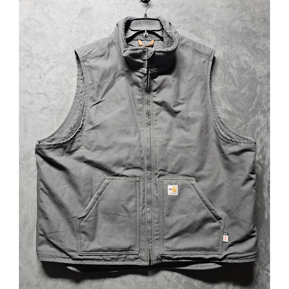 Carhartt FR Flame Resistant Sherpa Lined Mock Neck Vest Gray 2XL Tall CAT 3 - Picture 2 of 12